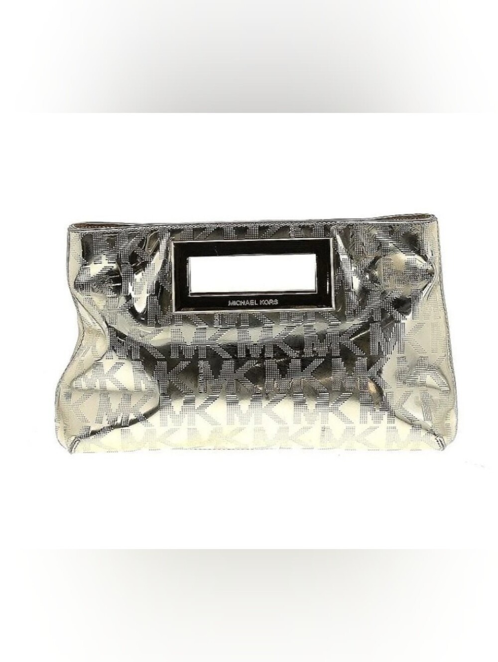 Michael Kors Silver Metallic Logo Cutout Clutch